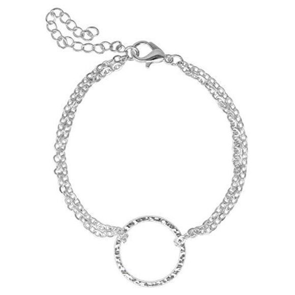 Dainty Silver Tone Circle Double Strand Bracelet - Picture 3 of 4